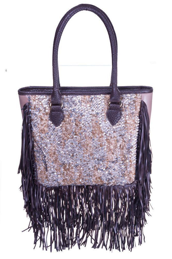 Geanta piele si material paietat cu franjuri  Liza Panait Liza Panait Online Boutique